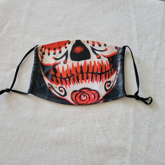 Halloween 2pc sugar skull mask & filter Red rose - Picture 2 of 6